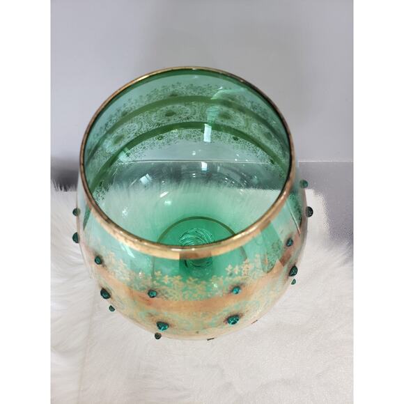 LARGE Vintage Jeweled Empoli Brandy Snifter Vase Gold Green Gilded Bohemian‎ - Picture 6 of 8